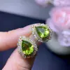 Aretes de Peridoto Natural Plata de Ley 925 Chapado en Oro Blanco Tamaño de la Piedra Principal 7*9mm, Natural, ¡Soporta Pruebas!