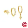 Conjunto de 3 Piezas de Plata de Ley 925 Estrella de Ocho Puntas Incrustada de Diamantes, Aros, Aretes, Pendientes Largos de Marquesita, Conjunto de 3 Piezas de Aretes