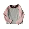 Camiseta de Manga Larga con Bloques de Color para Niñas, Primavera y Otoño, Cuello Redondo, Base de Algodón, Camiseta Superior para Exteriores con Contraste de Color Otoñal Estilo Coreano para Niños