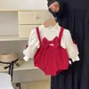 Enterizo Largo Rojo para Bebé Niña Otoño/Invierno 2026, Ropa para el Día 100 Primavera/Otoño Luna Llena, Body de Base para Gatear Año Nuevo