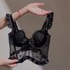 Sutiã sexy de osso de peixe com manga morcego, peça única, feminino, fino, estilo francês, renda, para peito pequeno, push-up, anti-queda