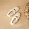 Zapatos Peludos Blancos con Lazo para Ropa de Abrigo de Mujer 2025 Invierno Nuevos Zapatos Planos de Ballet para Mujer Zapatos Mary Jane de Boca Baja