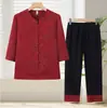 El nuevo conjunto de verano de la abuela, ropa para personas mayores, ropa vintage para mujer, conjunto de dos piezas con camisa de manga tres cuartos y pantalones de nueve cuartos combinados