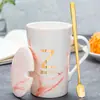 Taza Cerámica Taza con Tapa Cuchara Hogar Oficina Pareja Taza de Té Taza para Beber Taza de Café Puede Imprimir Logo Patrón