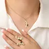 Conjunto de Dos Piezas de Moda Europea y Americana de Estilo Nuevo Combinado Personalidad Negra Pedrería Forma de Astas de Ciervo Collar y Aretes Conjunto de Dos Piezas Venta al por Mayor