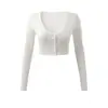 Camiseta Americana Slim Fit Feminina Cardigan Cropped de Cintura Alta Jaqueta Pequena Crop Top Sexy Hot Girl Camada Base Jazz Manga Longa Top