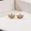 Brincos de Tarraxa Yuebao Jewelry Tourmalina Colorida Prata Esterlina S925 Banhado a Ouro Rosa Meia-Lua Curva em Forma de Leque Dopamina