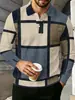 Camisa Polo de Manga Larga para Hombre de Moda con Estampado Geométrico, Estilo Moderno Versátil, Adecuada para Múltiples Ocasiones