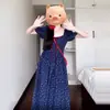 Vestido Floral Azul Estilo Francés para Mujer, Descanso para el Té, Nuevo Modelo Verano 2026, Petite, Elegante, Ceñido a la Cintura, Vestido Largo Adelgazante