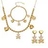 Acero Inoxidable Hueco Amor Diamante Oso Pendientes Collar Lleno de Exquisito Lujo Temperamento Moda Set de Joyería para Damas Wholesale