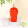 Copo de Smoothie Popular Infantil Transfronteiriço, Copo de Bebida de Suco de Plástico Camada Única com Glitter, Copo com Tampa Arqueada para Canudo, Copo para Beber Portátil