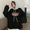 Sudadera de Bloques de Color Transfronteriza para Mujer, Manga Larga, Longitud Media, Corte Holgado, Estampado de Letras, Otoño e Invierno, Forro Polar, Engrosada, Estilo Nuevo, Sudadera con Capucha para Mujer