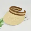 Banda elástica a rayas trenza de flor de tres cabos sombrero de paja sombrero de sol de celebridad de internet gorra de visera para deportes al aire libre sombrero de copa abierto verano mujer sombrero de paja