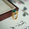 Anillo de malaquita bañado en oro de plata esterlina S925 con rayas, exquisito, sencillo, moderno, de hadas, antiguo y elegante.