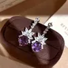 Old Dream Ziyao~ Pendientes de Flor Rombo de Circonita Diamante Brillante, Pendientes de Lujo Ligero de Gama Alta, Accesorios para Orejas de Fiesta de Moda de Nicho
