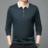 Nueva Camisa Polo de Manga Larga para Hombre de Primavera y Otoño, Casual, Verde, para Hombres de Mediana Edad, Cuello de Tijera, Camiseta Lapp para Hombre