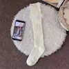 Calcetines Lolita de encaje con lazo de cinta y volantes, estilo preppy, color liso, tejido de rayas verticales, calcetines largos dulces tipo JK