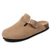 Sapatos Birkenstock Femininos Meia-Cobertura em Couro Genuíno Estilo Coreano Bico Redondo Bico Fechado Chinelos Sapatos Casuais Birkenstock de Solado Grosso Primavera 2025 Pura Original