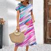 Vestido elegante con estampado digital 3D a color para mujer, manga corta, falda acampanada, moda urbana de verano, comercio exterior transfronterizo para mujer.