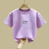 2070# Camiseta de Algodón de Manga Corta para Niños Nuevo Estilo 2025 Casual de Verano para Niños Top de Manga Media para Niños y Niñas Camiseta