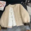 Casaco de inverno de lã, cor sólida, manga longa, ajuste regular, espesso e acolchoado, jaqueta curta elegante e chique