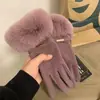 Guantes de terciopelo alemán para mujer, guantes de lana cálidos con forro polar de invierno, guantes de dedo de felpa con tapa abatible para pantalla táctil, guantes elásticos para montar a caballo para mujer