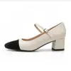 Zapatos Mary Jane de Tacón Grueso con Bloques de Color Estilo Pequeño Chanel Retro Nuevos para Primavera/Otoño 2026 Zapatos de Moda de Boca Baja Franceses para Mujer