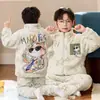 Cardigan de Pijama de Franela para Niñas con Cremallera Otoño Invierno Niños Espesado Coral Fleece Conjunto Ropa de Casa Cálida Estudiante Niño