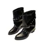 Versión de cuero suave~Botines cortos de punta con tachuelas estilo coreano para mujer, botas de tacón de bloque con hebilla de cinturón negra de verano, botas de caballero vintage, estilo western
