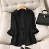 Nova Jaqueta de Blazer Pequeno Estilo Coreano para Primavera e Outono, Linho Tencel Feminina, Fina, Versátil, Manga Sete Pontos, Emagrecedora, Top Feminino