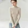 Suéter de Cashmere Feminino Baicaierong Outono/Inverno 2026 com Gola Meia Alta, Design Versátil, Malha de Lã, Corte Justo