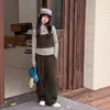 Conjunto de dos piezas a rayas estilo coreano para niñas, para primavera y otoño, con pantalones de pierna ancha, ropa casual de moda de otoño para niñas mayores