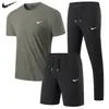 Conjunto Esportivo de Seda Gelada de Secagem Rápida para Homens, Conjunto Casual de Verão de Três Peças com Calças Elásticas de Manga Curta para Homens