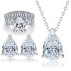 Europa y Estados Unidos Anillo cuadrado de diamantes estrella aretes de circonita en forma de pera collar colgante joyería de plata esterlina S925 juego de tres anillos