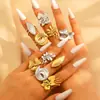 Anillo Abierto de Acero Inoxidable con Diseño Irregular de Flor y Hoja para Mujer con Textura y Estilo Único, Anillo Abierto para Dedo Índice