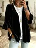 Cardigan de Veludo Dourado Outono 2026 Europeu e Americano Feminino Solto Gola V Babado Manga Média Roupa Exterior Casual Top Plissado Feminino