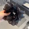 Goma Elástica Negra de Malla con Pedrería para Mujer, Goma para el Cabello de Alta Gama con Pedrería, Accesorio para el Cabello de Estilo Francés Inspirado en Chanel