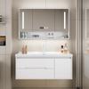 Nuevo Estilo Panel de Puerta de Roble Mesa de Lavado Combinación Lavabo Lavabo para Baño Crema Gabinete de Baño Integrado Lavabo