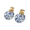 Aretes Largos Florales Huecos Ovalados Estilo Chino Forma Redonda Irregular Estampado Geométrico Negro Flor Blanca Estampado de Leopardo