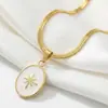 Colar Clavícula Pingente Oval Esmaltado Gotejamento de Óleo Estrela de Oito Pontas Vintage Estilo Francês Banhado a Ouro 18K Aço Inoxidável