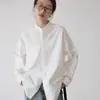 Camisa blanca casual para mujer con cuello redondo y cuello mao, para primavera y otoño, sensación de alta gama, corte holgado, camisa de algodón puro, top sin cuello único y súper elegante