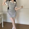 Gordo mm Estilo Preppy Francês Gola Polo Vestido Quadril Feminino Verão 2023 Novo Saia Curta Slim