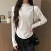 Venta al por mayor transfronteriza otoño e invierno toma real terciopelo de hilo cuello semi-alto cálido manga larga camiseta mujer slim camiseta básica
