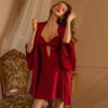 Estilo Lujuria Pura Camisón de Seda de Hielo Simulada con Almohadillas para el Busto, Ropa Sexy para el Hogar, Pijama Sexy para Mujer Conjunto de Dos Piezas, Envío Directo 6131