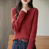 Suéter de Punto de Algodón Puro con Cuello Redondo, Manga Larga, Ajuste Delgado, Costilla, Color Sólido, Camisa Base para Mujer, Novedad Primavera 2026
