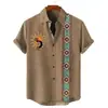 Lino Moda Hombre Patrón de Tortuga Verano Impresión 3D Transpirable Manga Corta Camisa Top Camisa de Verano Cuello