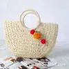 Bolsa Tejida de Paja de Cuerda de Papel Primavera Nueva Versátil Bolso de Mano Bolsa para Mujer Casual Bolsa Redonda Tejida Casual Bolsa de Playa para Vacaciones
