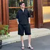 Conjunto Moderno de Manga Curta Estilo Old Money para Homens Tencel Lyocell Fresco de Verão Solto Tamanho Grande Camisa POLO com um Conjunto