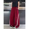 Calça de moletom listrada color block estilo retrô americano 2026 para homens e mulheres, calça de verão solta de perna larga, calça esportiva casual folgada
