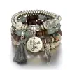Joias Bohemianas da Moda Femininas Asas de Franja Eu Te Amo Pingente Conjunto de Pulseiras de Contas em Camadas com Franjas